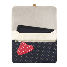Pochette tablette Birdy denim à pois La Vie devant Soie - Pochette tablette Birdy bleu denim à pois