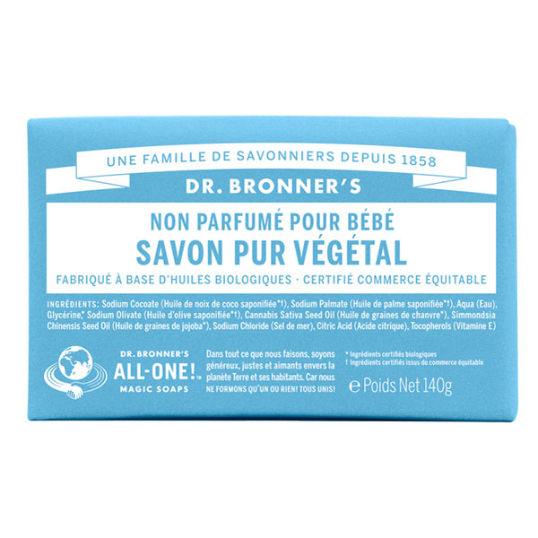 Dr. Bronner - Pain de savon sans parfum - Peau sensible & bébé