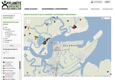 Vue satellite programme de reforestation mangrove Planète Urgence